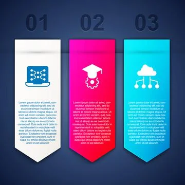 Set Neural network, Graduation cap and Network cloud connection. Business inf Illustrazione stock