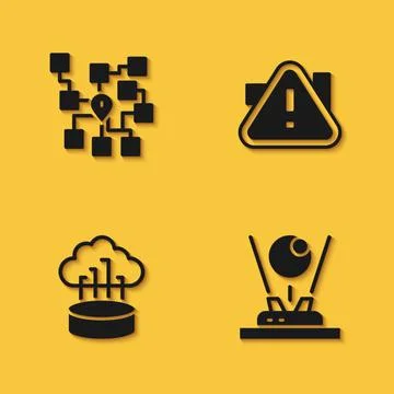 Set Neural network, Hologram, Network cloud connection and Exclamation mark in Stock Illustration