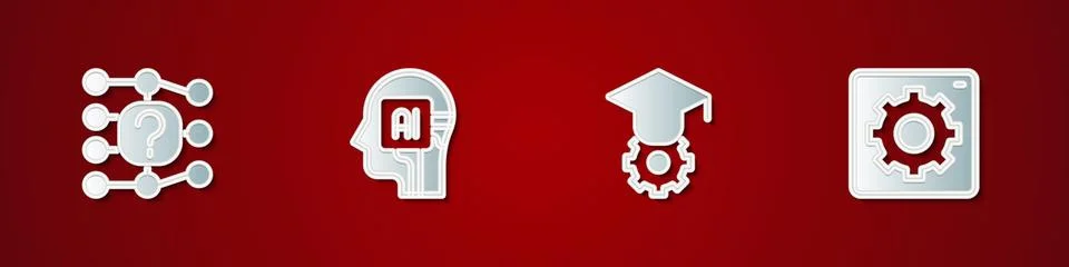 Set Neural network Humanoid robot Graduation cap and Computer api interface i 스톡 일러스트