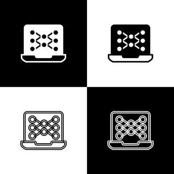 Set Neural network icon isolated on black and white background. Artificial Stock Illustration