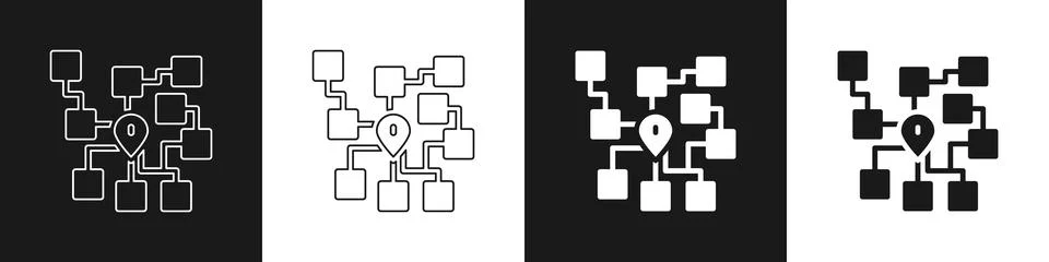 Set Neural network icon isolated on black and white background. Artificial Illustrazione stock