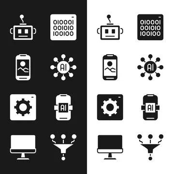 Set Neural network, Mobile phone, Artificial intelligence robot, Binary code イラスト素材
