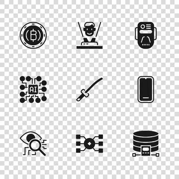 Set Neural network, Mobile phone, Cloud database, Katana, Artificial intell.. Stockillustratie