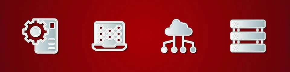 Set Neural network, Network cloud connection and Server, Data icon. Vector Illustrazione stock