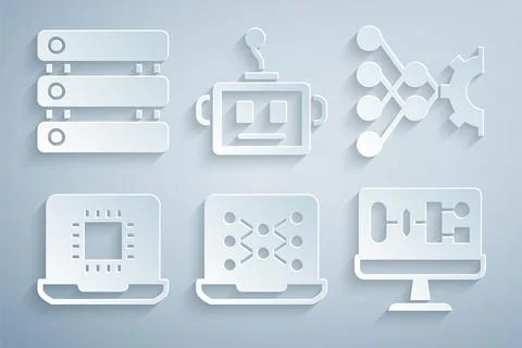 Set Neural network, Processor CPU, Algorithm, Artificial intelligence robot and 库存插图