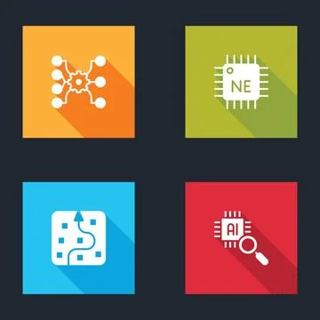 Set Neural network, Processor CPU,  and  icon. Vector 库存插图