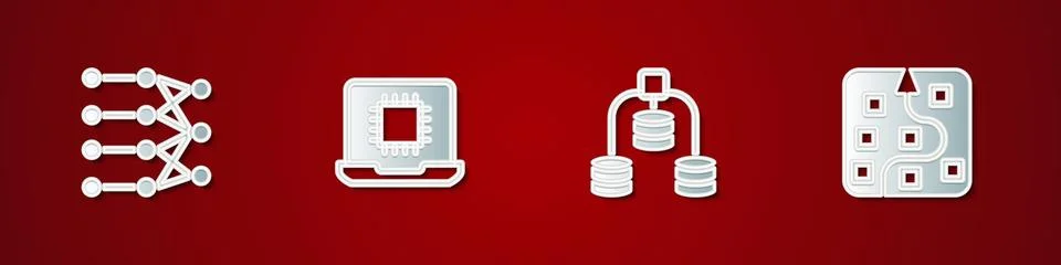 Set Neural network, Processor CPU, Server, Data and  icon. Vector イラスト素材
