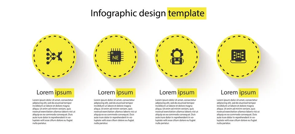 Set Neural network, Processor CPU, Robot setting and . Business infographic.. 스톡 일러스트