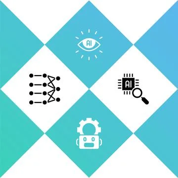 Set Neural network, Robot setting, Artificial intelligence AI and Processor CPU Stock Illustration