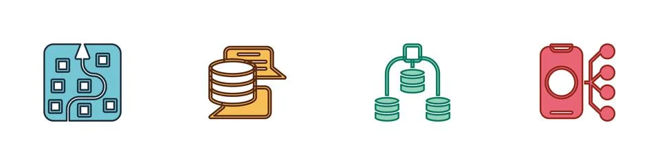 Set Neural network, Server, Data, and icon. Vector Stock Illustration