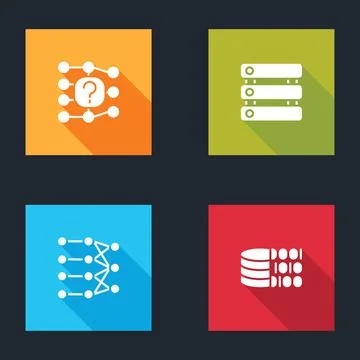 Set Neural network, Server, Data,  and Binary code icon. Vector Stock Illustration