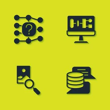 Set Neural network, Server, Data, Photo retouching and Algorithm icon. Vector Stockillustratie