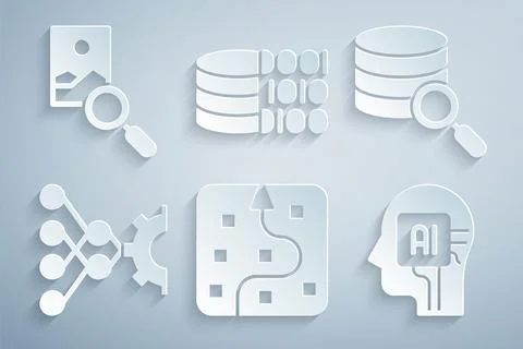 Set Neural network, Server, Humanoid robot, Binary code and Photo retouchin.. 스톡 일러스트