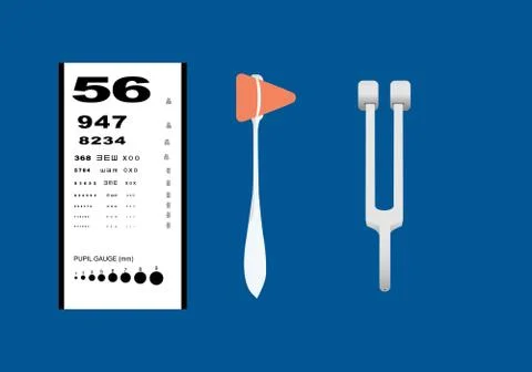 Set of neurological examination instruments Illustrazione stock