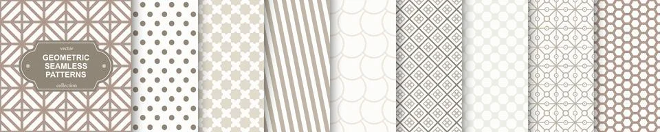 Set of neutral seamless geometric patterns - beige symmetric tile textures Stock Illustration