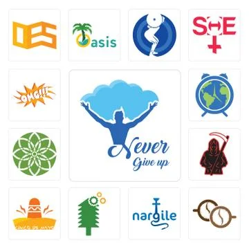 Set of never give up, cofee, nargile, simple tree service, cinco de mayo, gri Ilustração Stock Gratuita
