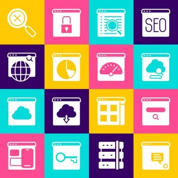 Set New chat messages notification, Search engine, Cloud technology data Stockillustratie