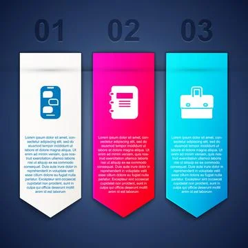 Set New chat messages notification, Notebook and Briefcase. Business infographic Stock Illustration