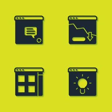 Set New chat messages notification, Browser window, files and Financial gro.. Stock Illustration