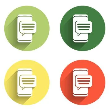 Set New chat messages notification on phone icon isolated with long shadow .. Stock Illustration