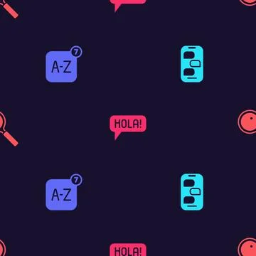 Set New chat messages notification, Online translator, Hola different langu.. 库存插图