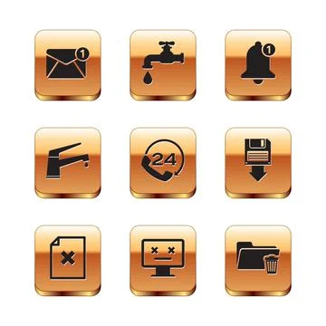 Set New, email incoming message, Delete file document, Dead monitor, Telephone Stock Illustration