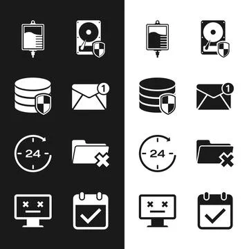 Set New, email incoming message, Database protection, IV bag, Hard disk dri.. Stock Illustration