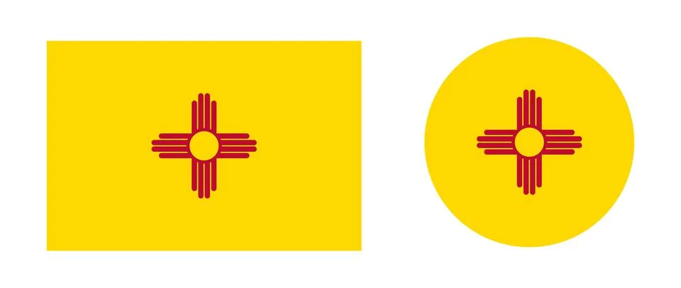 Set of New Mexico circle, rectangle flag icons. New Mexico state round Stock Illustration