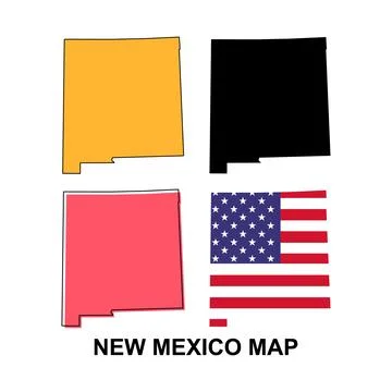 Set of New Mexico map, united states of america. Flat concept vector illustra Stock Illustration