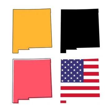 Set of New Mexico map, united states of america. Flat concept vector illustra Stock Illustration