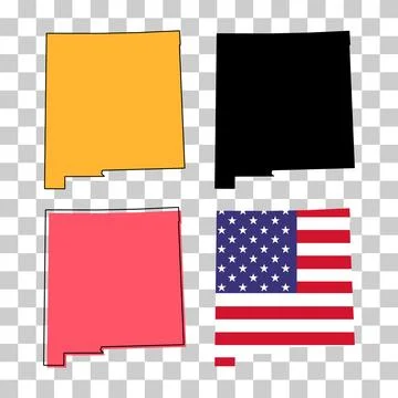 Set of New Mexico map, united states of america. Flat concept vector illustra Stock Illustration