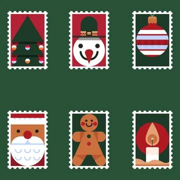 Set of New Year characters in the form of stamps Stock Illustration