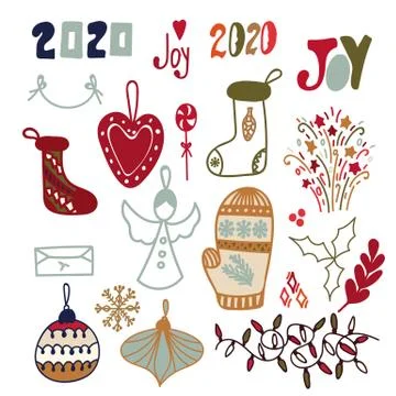 Set of New Year doodle illustrations isolated on white Stock Illustration