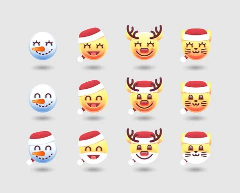 Set of New Year Emoticons. Vector illustrations of sweet emotional faces Illustrazione stock