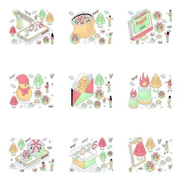Set of New Year Event Isometric Illustrationss Stock Illustration
