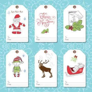 Set of New Year gift tags vector template, Hand drawn Sketch elements with Le Stockillustratie