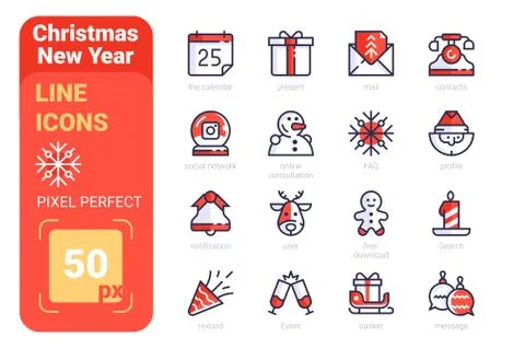 Set New Year simple lines icons of celebrate equipment. Stock Illustration