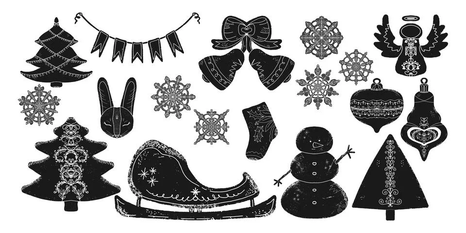 A set of New Year's elements, a festive set. Vector isolated black element fo Illustrazione stock
