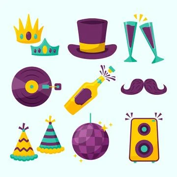 Set of new years party elements Stock Illustration