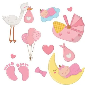 Set of newborn baby elements Illustrazione stock