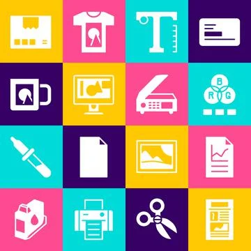 Set News, Document with graph chart, RGB color mixing, Text, Computer monitor 스톡 일러스트