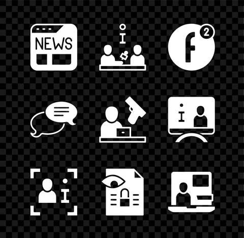 Set News, Interview, Create account, Television report, Journalistic Stock Illustration