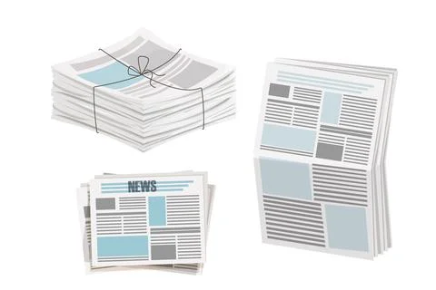 Set Newspaper pile, stack of magazine with rope in cartoon style isolated on Stock Illustration