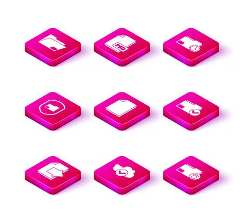 Set Next page arrow, Cloud with check mark, Document folder protection, Delete Stock Illustration