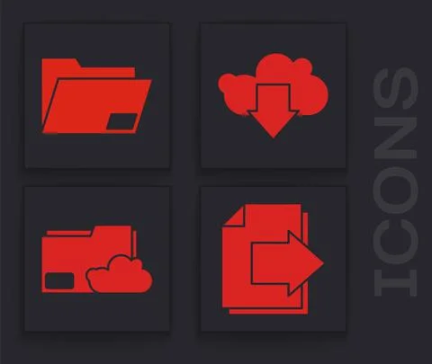 Set Next page arrow, Document folder, Cloud download and Cloud storage text Illustrazione stock