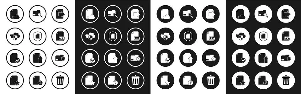 Set Next page arrow, Document protection concept, Cloud and shield, storage text Illustrazione stock