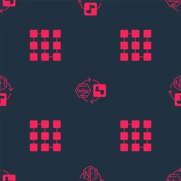 Set NFT blockchain technology and Digital crypto art on seamless pattern. Vector Stock Illustration