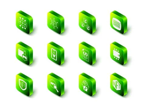 Set NFT blockchain technology, Binary code, Cryptocurrency wallet, Digital Stock Illustration