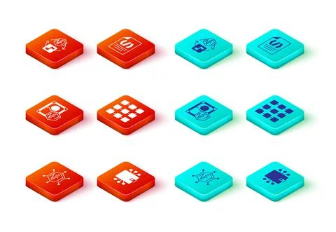 Set NFT blockchain technology, Cryptocurrency wallet, Digital crypto art, Binary Stock Illustration