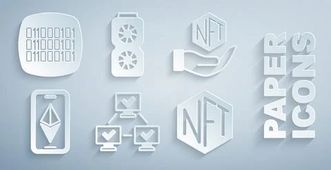 Set NFT blockchain technology, Digital crypto art, Ethereum ETH, Video graphi Ilustración de archivo